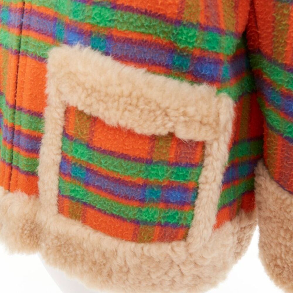 Miu Miu Plaid Casentino Shearling wool sheepskin fur boxy jacket - Picture 8 of 10